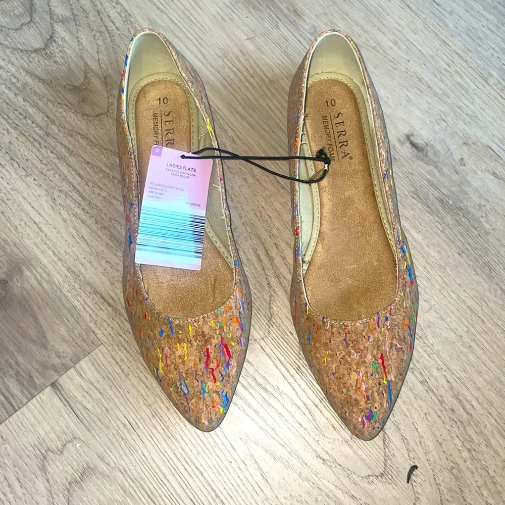Lilly and Dan splattered painted cork shoes tan size 13